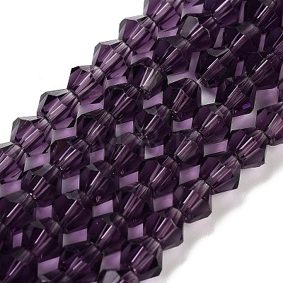 Purple Color Faceted Bicone Glass Beads Strands X-GLAA-S026-6mm-03-1