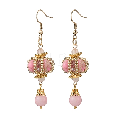 Lantern 304 Stainless Steel Synthetic Imperial Jasper Dangle Earrings EJEW-MZ00609-02-1