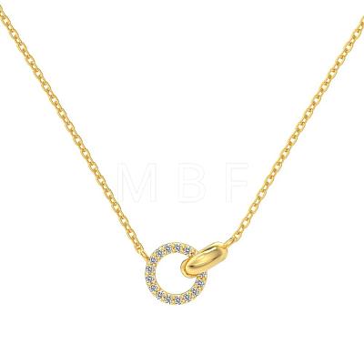 Round Ring 925 Sterling Silver Pave Cubic Zirconia Pendant Necklaces for Women NJEW-F338-05G-1