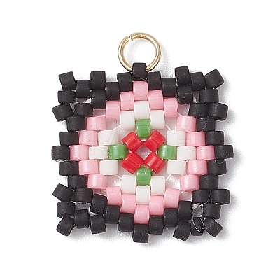 Handmade Glass Seed Beaded  Window Lattice Pattern Shape Pendants PALLOY-MZ00929-02-1