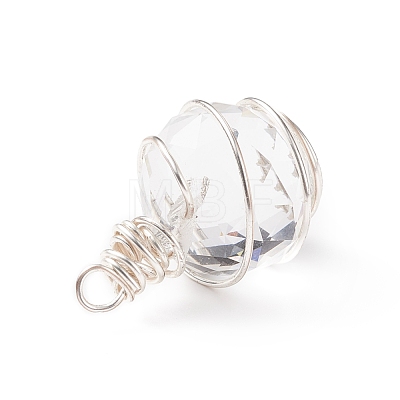 Wire Wrapped Transparent Glass Pendants PALLOY-JF01829-1