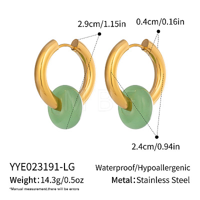 304 Stainless Steel Hoop Earrings with Natural Green Aventurine Stone VR4605-3-1