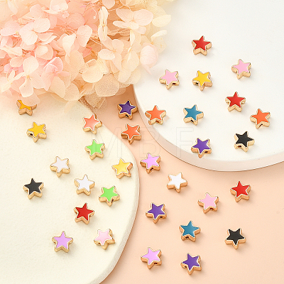 50Pcs 10 Colors Alloy Enamel Beads ENAM-CJ0002-12-1