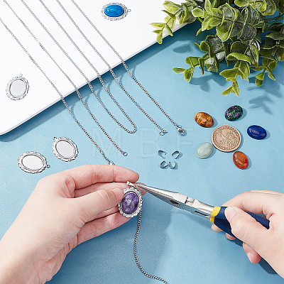 DIY Natural Mixed Stone Oval Pendant Necklace Making Kit DIY-UN0003-11-1