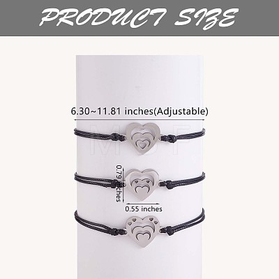 3Pcs 3 Style 430 Stainless Steel Heart Link Bracelets Set JB726A-1