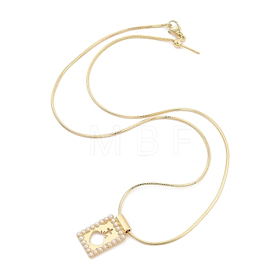 Brass & Plastic Imitation Pearl Hollow Heart Cross Rectangle Pendant Snake Chain Necklaces for Women NJEW-Z053-02G-01-1