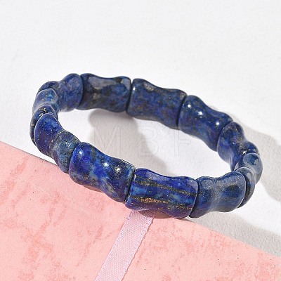 Bamboo Natural Lapis Lazuli Beads Stretch Bracelets for Women Men BJEW-K304-01H-1