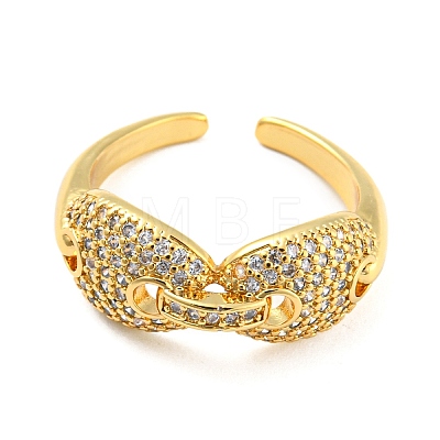 Hip Hop Pig Nose Rack Plating Brass Micro Pave Cubic Zirconia Open Cuff Ring for Women RJEW-F153-04G-1