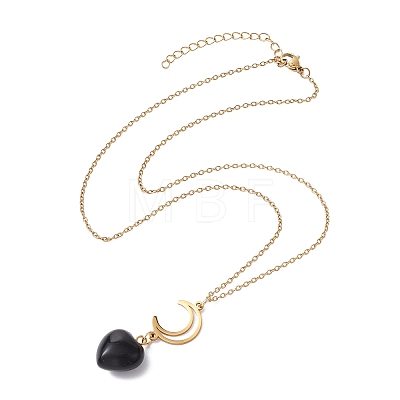 2Pcs 2 Style Opalite & Natural Obsidian Heart Pendant Necklaces Set NJEW-JN04484-1