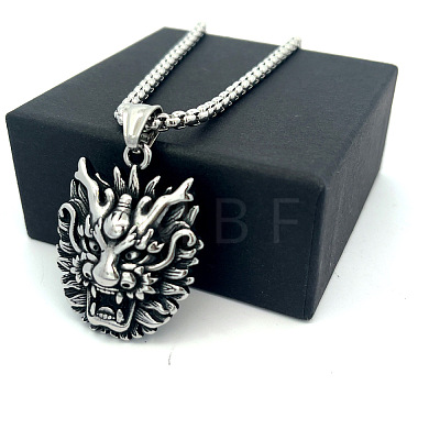 Vintage Punk 304 Stainless Steel Dragon Head Pendant Necklaces for Men WI9275-1