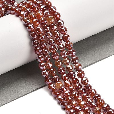 Electroplated Natural Agate Round Beads Strands G-L598-A01-01C-1