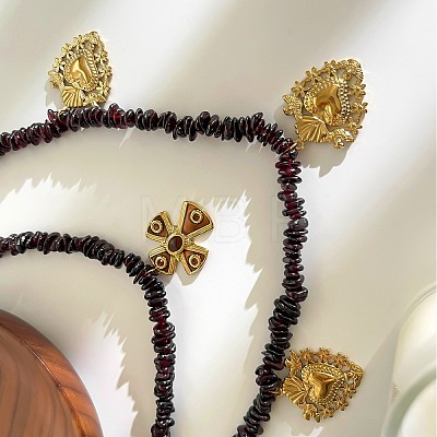 316 Surgical Stainless Steel Enamel Cross Sacred Heart Pendant Natural Garnet Chip Beaded Double Layer Necklaces for Women WG114DF-01-1