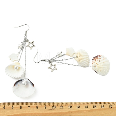 Shell & Brass & 304 Stainless Steel Dangle Earrings EJEW-TA00809-1