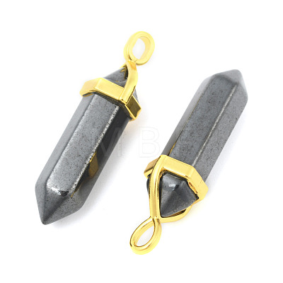 Natural Black Stone Bullet Double Terminated Pointed Pendants G-G902-B27-1