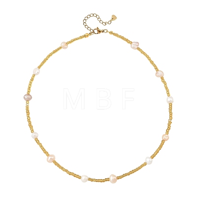 Potato Natural Cultured Freshwater Pearl and Glass Seed Beads Beaded Necklaces NJEW-JN06684-1