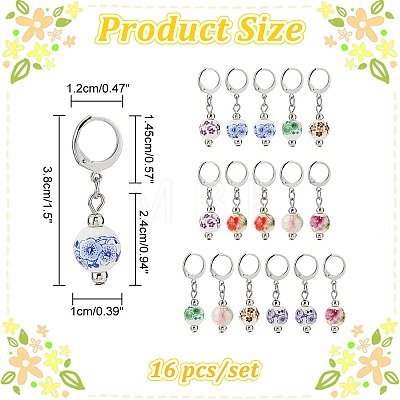 Round with Flower Pattern Handmade Printed Porcelain Ceramic Pendant Stitch Markers HJEW-AB00459-1