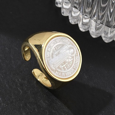 Brass & White Shell Cuff Open Rings KK-CBA56EF-42A-G-1