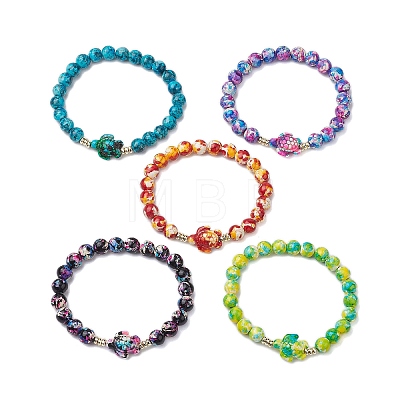 Round Dyed Synthetic Turquoise Beads Stretch Bracelets BJEW-JB10609-1