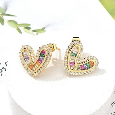 Rack Plating Brass Micro Pave Cubic Zirconia Stud Earrings for Women EJEW-C125-19G-1