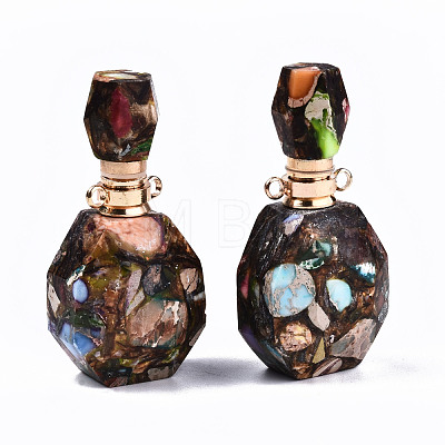 Assembled Synthetic Bronzite and Imperial Jasper Openable Perfume Bottle Pendants G-S366-060D-1