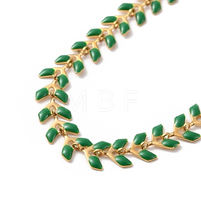 Enamel Ear of Wheat Link Chains Bracelet BJEW-P271-02G-07-1