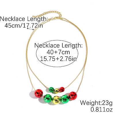 Christmas Theme Acrylic Disco Ball Beaded Pendant Alloy Double Layer Necklaces FS-WG72DBE-03-1