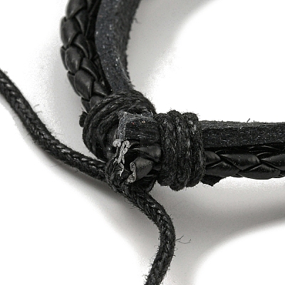 PU Leather & Waxed Cords Triple Layer Multi-strand Bracelets BJEW-F468-09-1