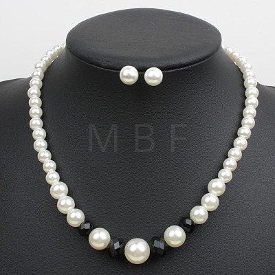 Alloy with ABS Plastic Pearl Round Beaded Necklaces & Stud Earrings Sets for Women WG13E8D-07-1