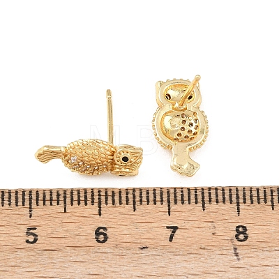 Brass Micro Pave Clear Cubic Zirconia Owl Stud Earrings EJEW-F400-15G-1