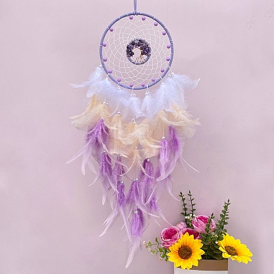 Woven Net/Web with Feather Pendant Decoration PW-WGD01AE-02-1