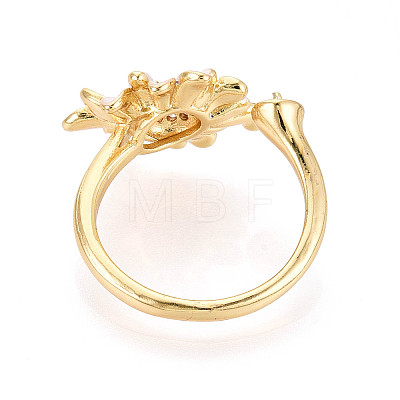Flower Brass Micro Pave Clear Cubic Zirconia & Enamel Cuff Rings Setting KK-T079-47G-1