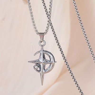 Star Moon Stainless Steel Crystal Rhinestone Pendant Necklaces FS-WGC8607-01-1