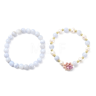 Adjustable Natural Blue Lace Agate Stretch Bracelets BJEW-JB14143-1