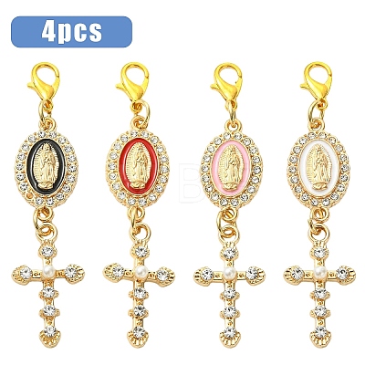 4Pcs Alloy Enamel & Rhinestone Pendant Decorations HJEW-YW00493-02-1