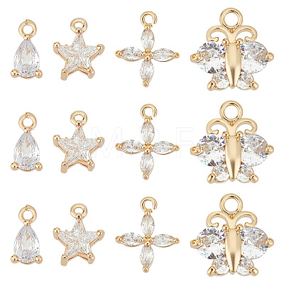 12Pcs 3 Style Brass Cubic Zirconia Charms KK-BBC0011-55-1