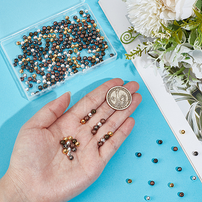 500Pcs 5 Colors Brass Smooth Round Beads KK-PA0001-19-1