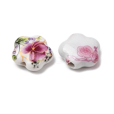 Floral Printed Porcelain Beads PORC-L083-02-1