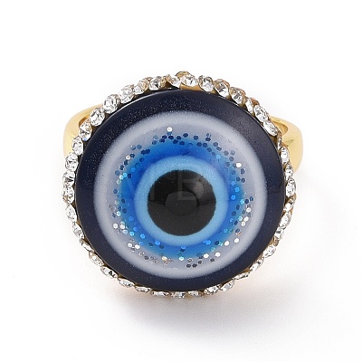 Adjustable Lampwork Evil Eye Ring with Rhinestone RJEW-A011-06G-1