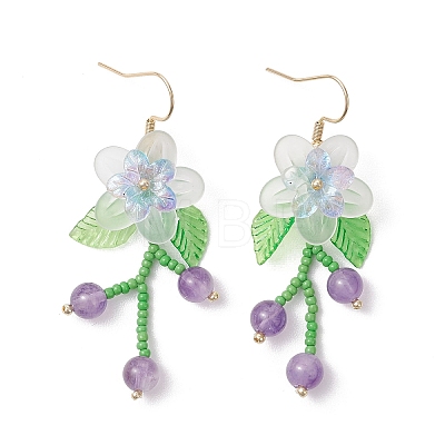 Flower Glass Seed Beads Dangle Earrings EJEW-MZ00663-1
