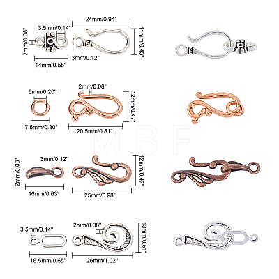 Tibetan Style Hook and Eye Clasps TIBE-PH0005-13-WH-1