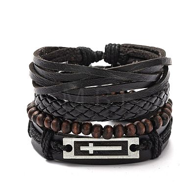 Cowhide & Imitation Leather Cord Knitted Multi-strand Bracelets WG31D03-14-1