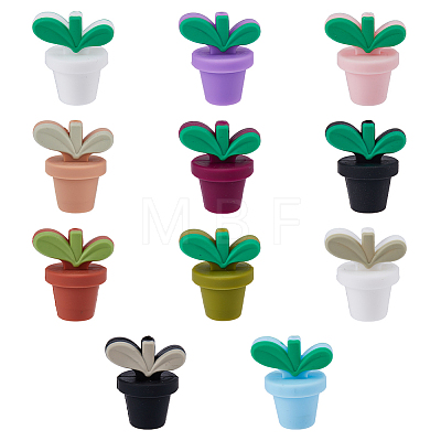 11Pcs 11 Colors Leaf Pot Food Grade Eco-Friendly Silicone Beads SIL-FH0001-09-1