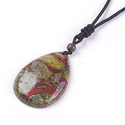 Adjustable Natural Indian Blood Stone Pendant Necklaces NJEW-A125-D02-1