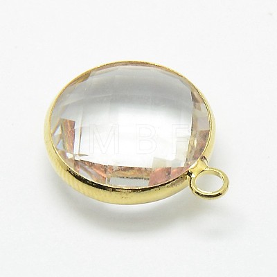 Golden Tone Brass Glass Pendants X-GLAA-J018A-G-1