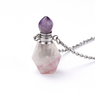 Natural Fluorite Openable Perfume Bottle Pendant Necklaces NJEW-E150-01D-P-1