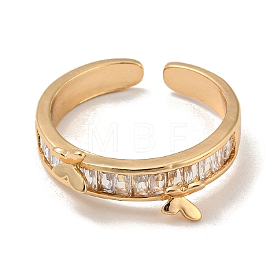 Brass with Cubic Zirconia Open Cuff Rings RJEW-B052-04G-02-1