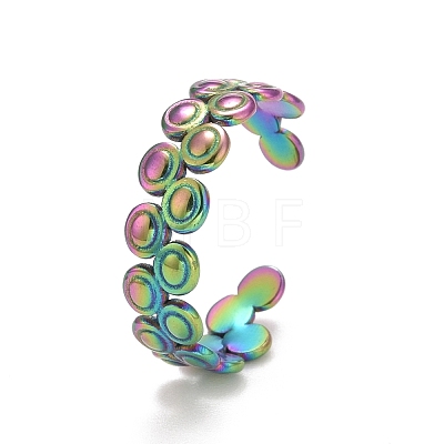 Rainbow Color Ion Plating(IP) 304 Stainless Steel Flat Round Wrap Open Cuff Ring for Women RJEW-A005-34MC-1