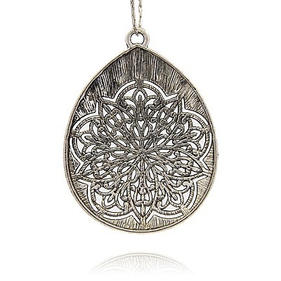 Vintage Tibetan Style Alloy Teardrop with Flower Large Pendants TIBEP-M001-35-1