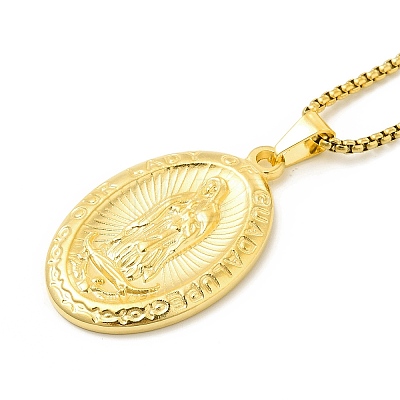 Stainless Steel Virgin Mary Pendant Necklace with Box Chains for Women LS-NJEW-E066-01G-1