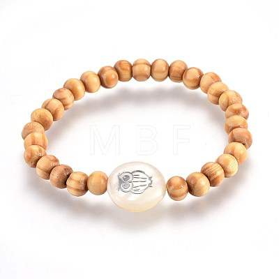 Wood Beads Kids Stretch Bracelets BJEW-JB03970-M-1